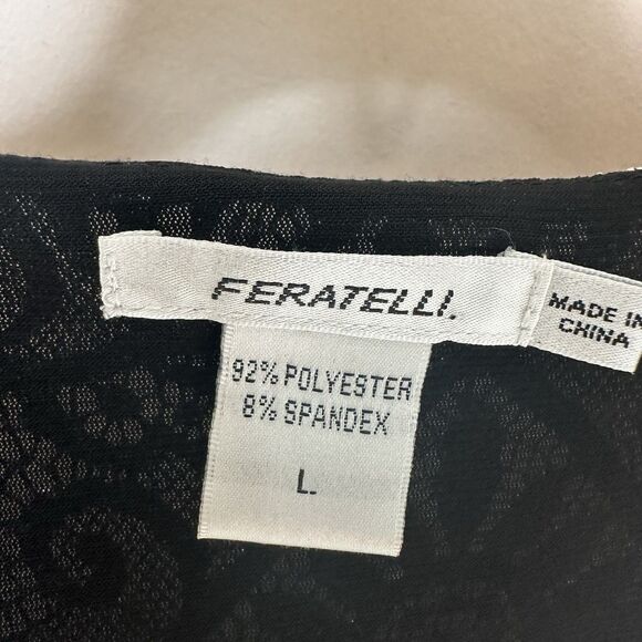 Feratelli Top Women’s Lg Tunic Black White Asymmetrical Pullover Artsy Layered - Picture 2 of 6